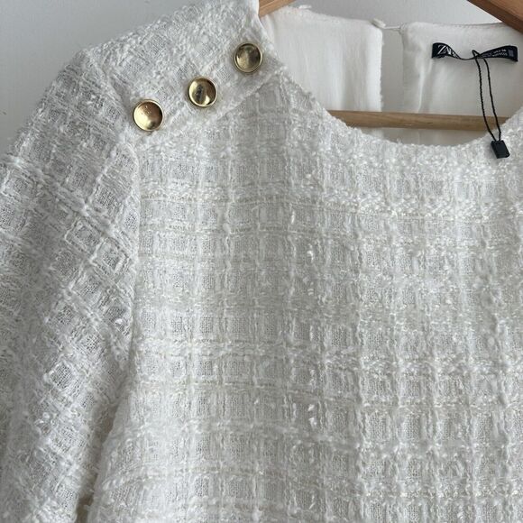 ZARA Tweed Dress Womens Large Peplum Structured Mini Elegant Old Money Ruffle - Picture 5 of 12